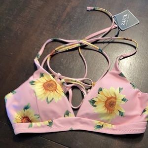 Pink sunflower bikini top